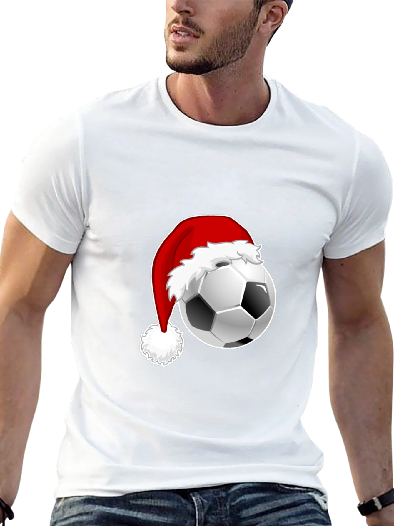 Festive Soccer Ball Santa Hat Graphic Tee