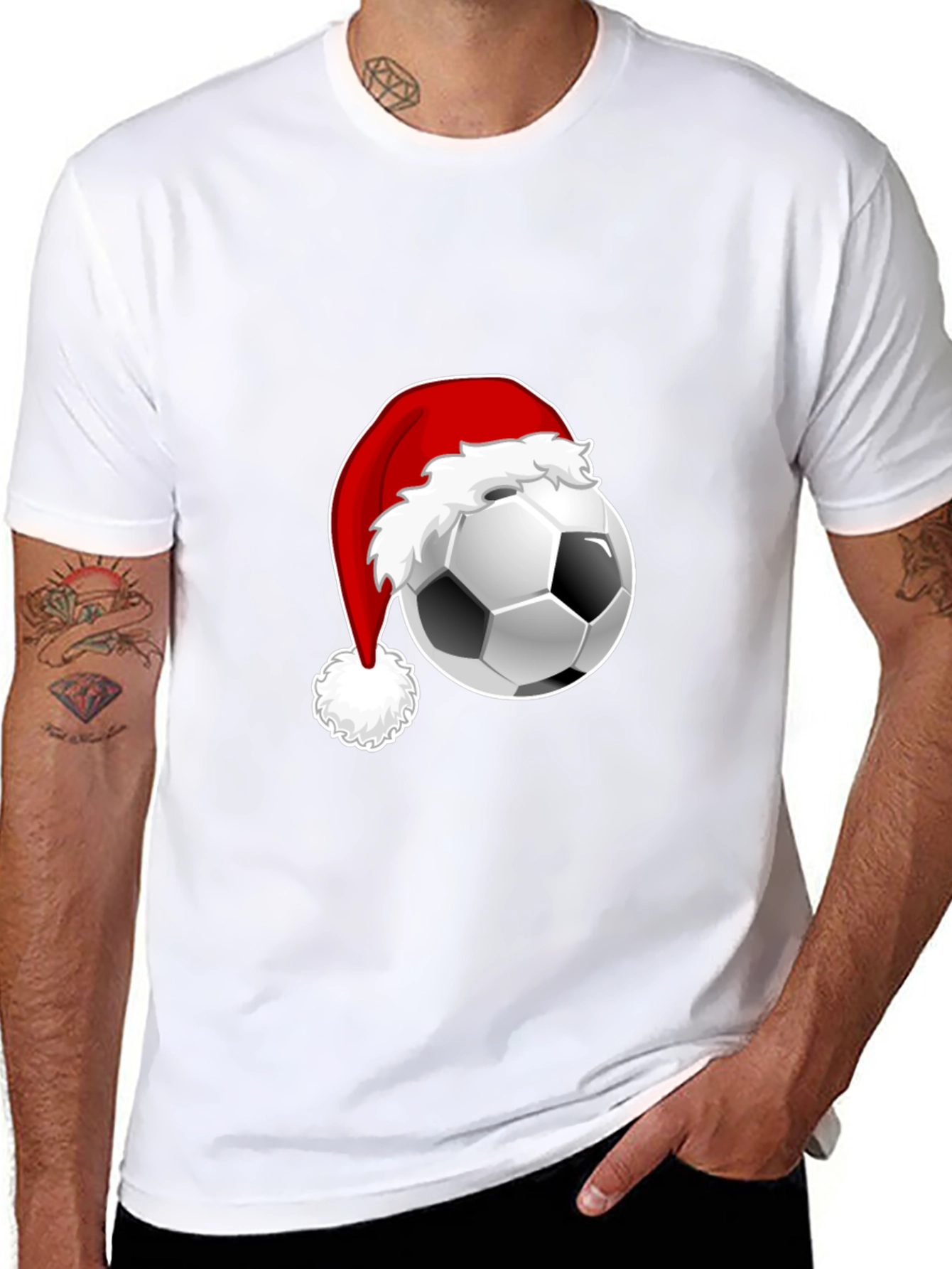 Festive Soccer Ball Santa Hat Graphic Tee