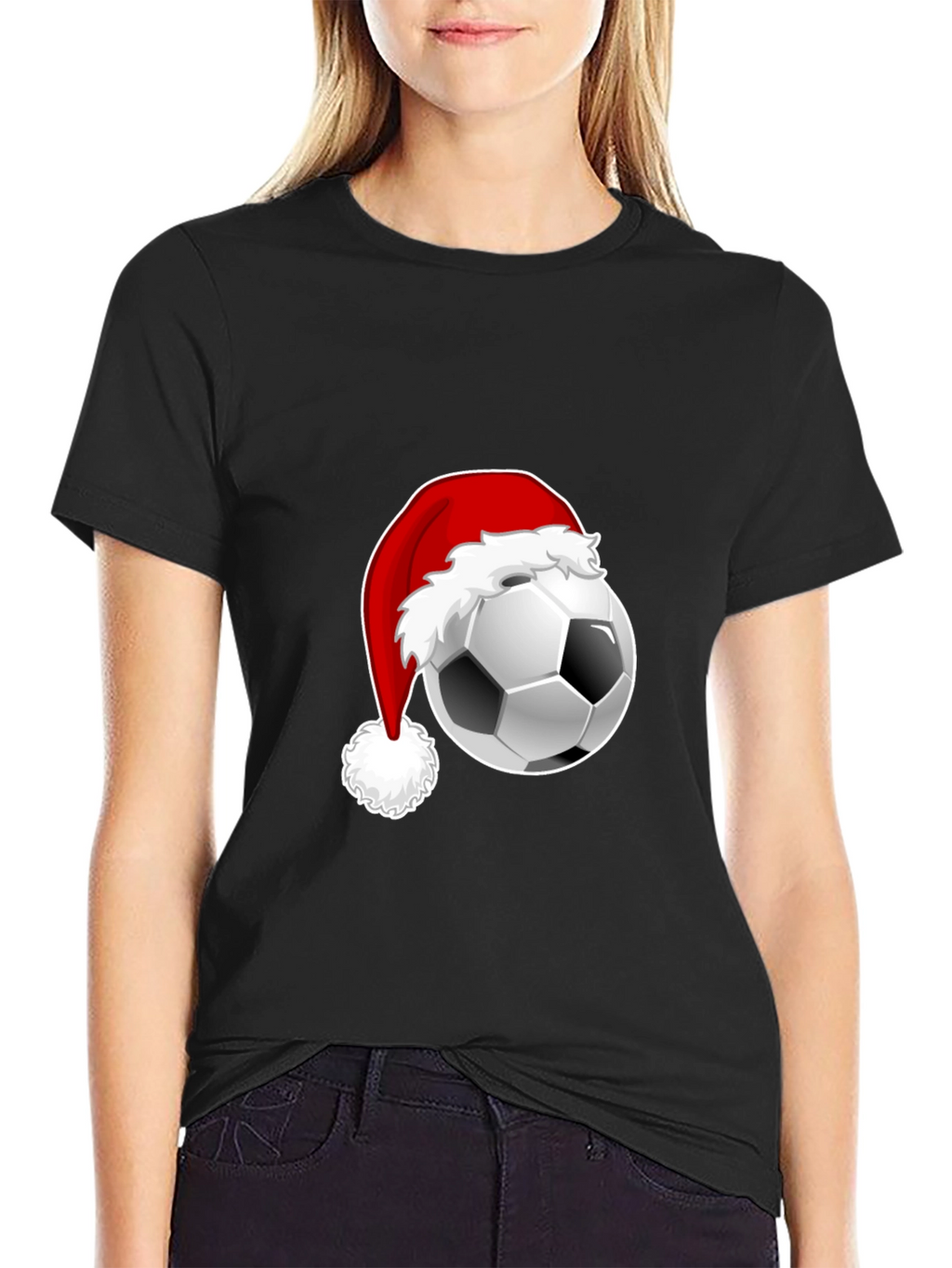 Festive Soccer Ball Santa Hat Graphic Tee