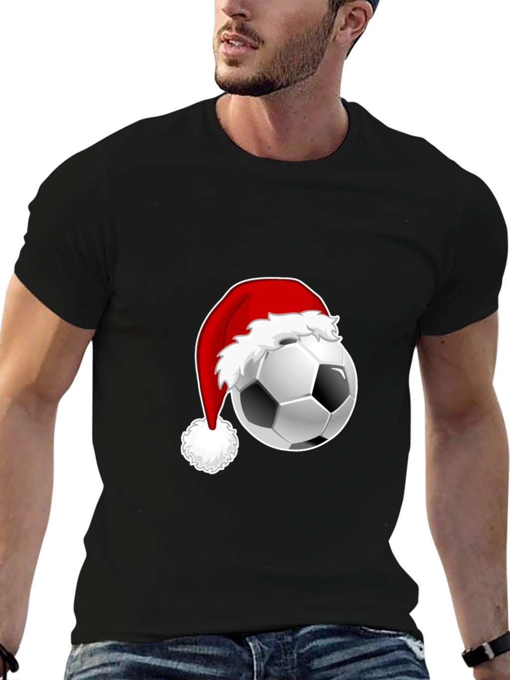 Festive Soccer Ball Santa Hat Graphic Tee