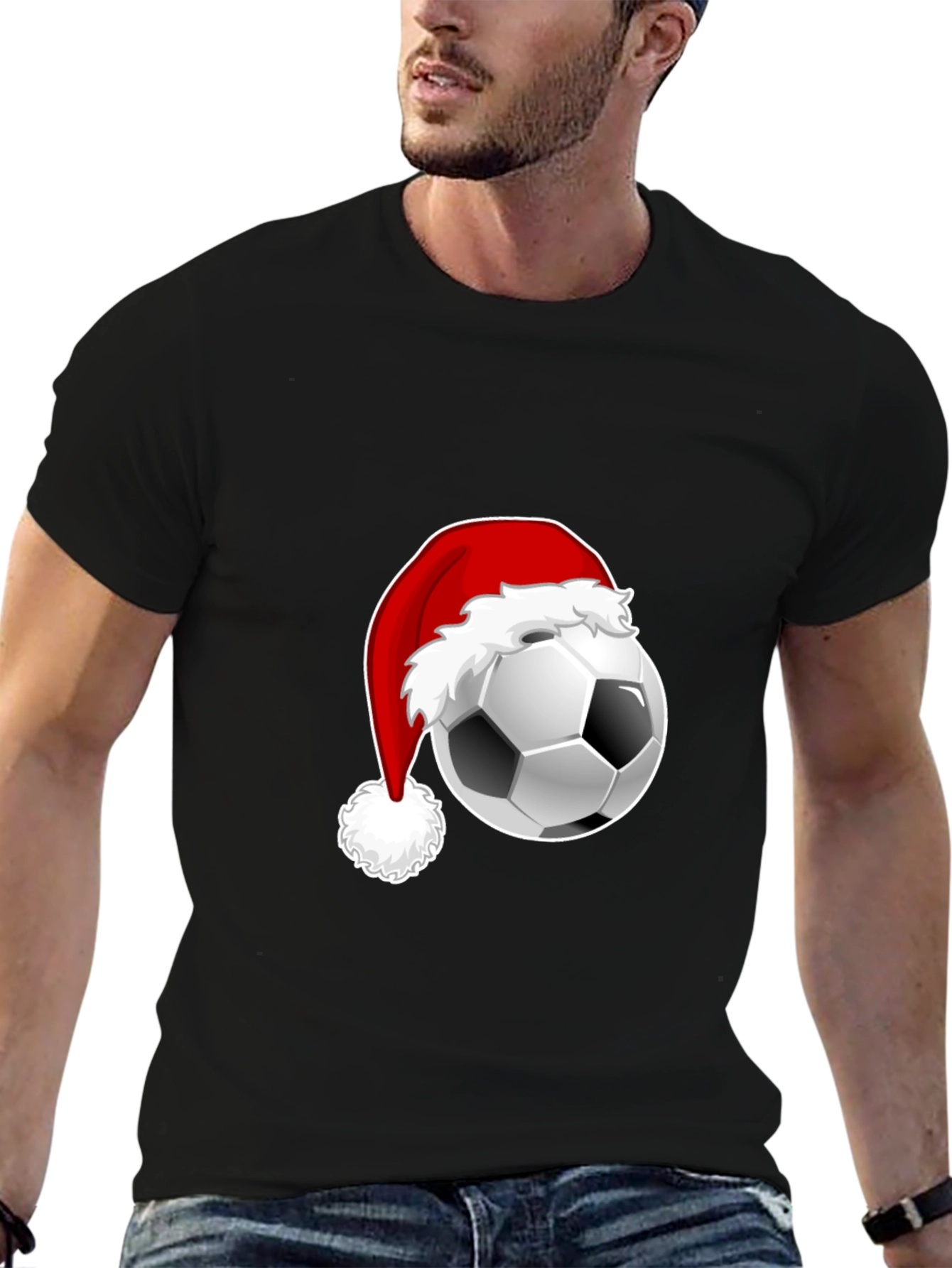 Festive Soccer Ball Santa Hat Graphic Tee
