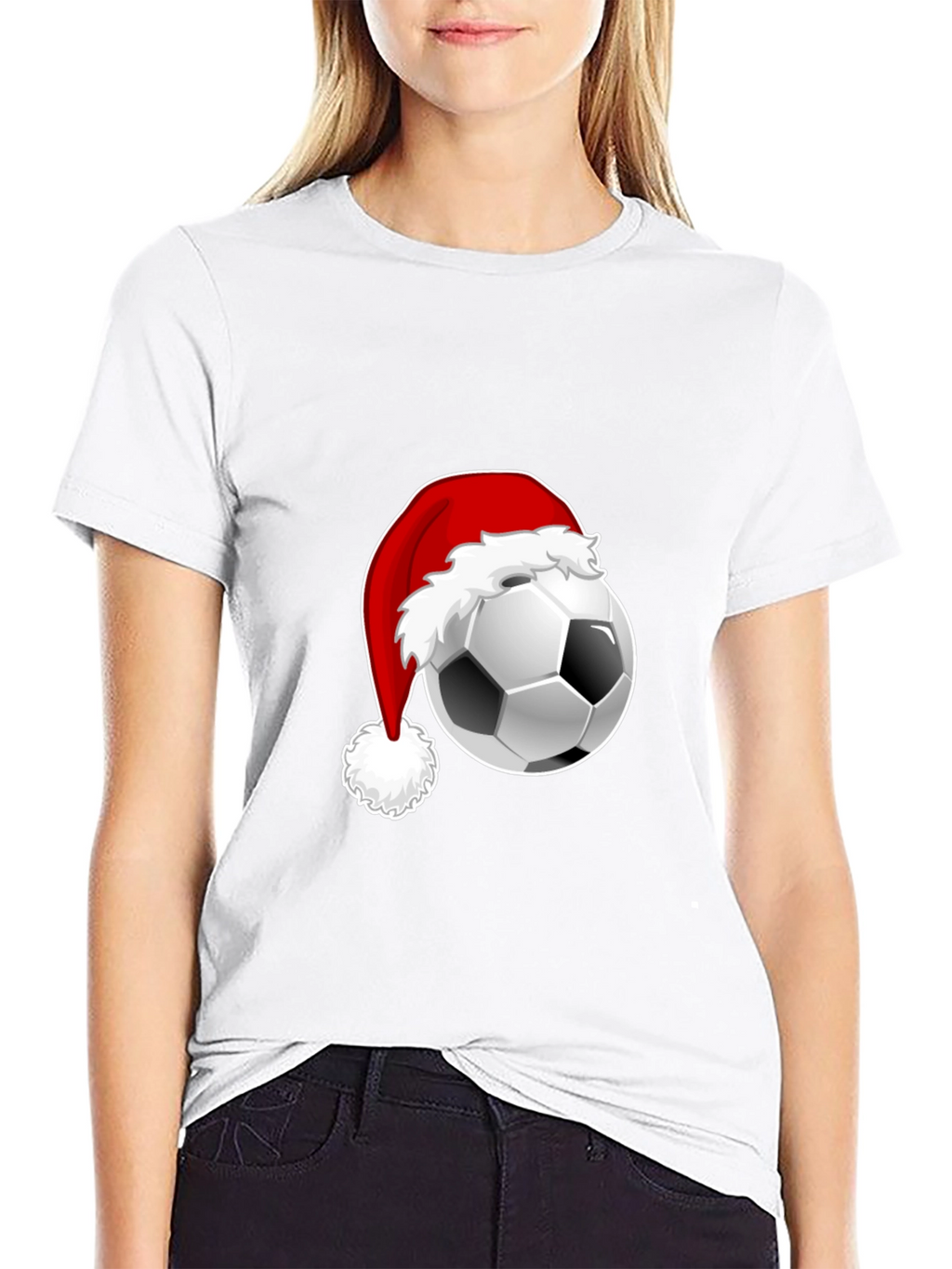 Festive Soccer Ball Santa Hat Graphic Tee
