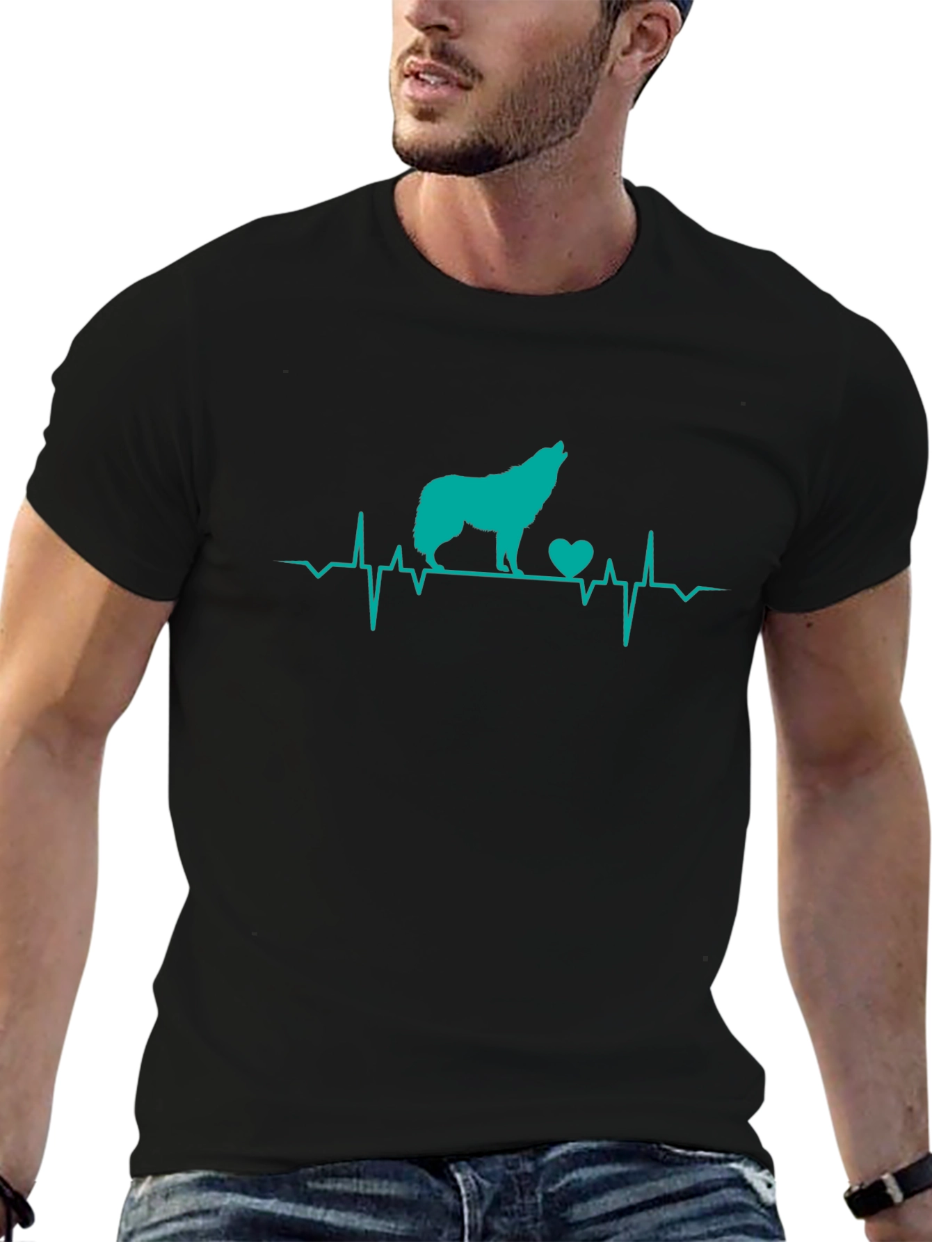 Wolf Heartbeat Graphic T-Shirt - Black