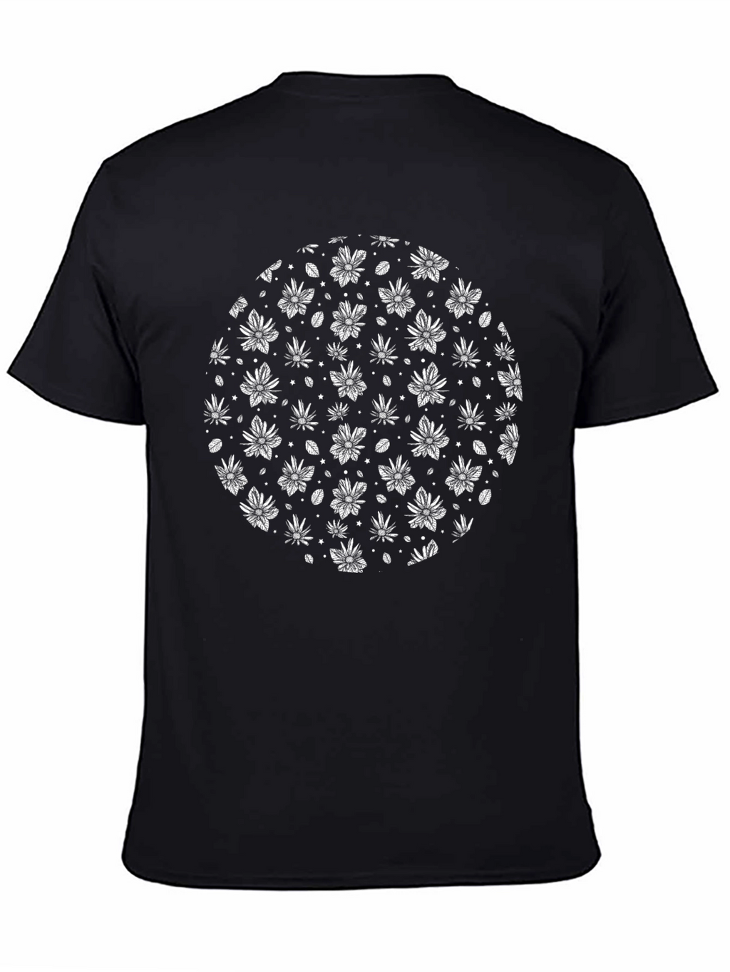 Black Graphic Tee - White Flower Pattern T-Shirt