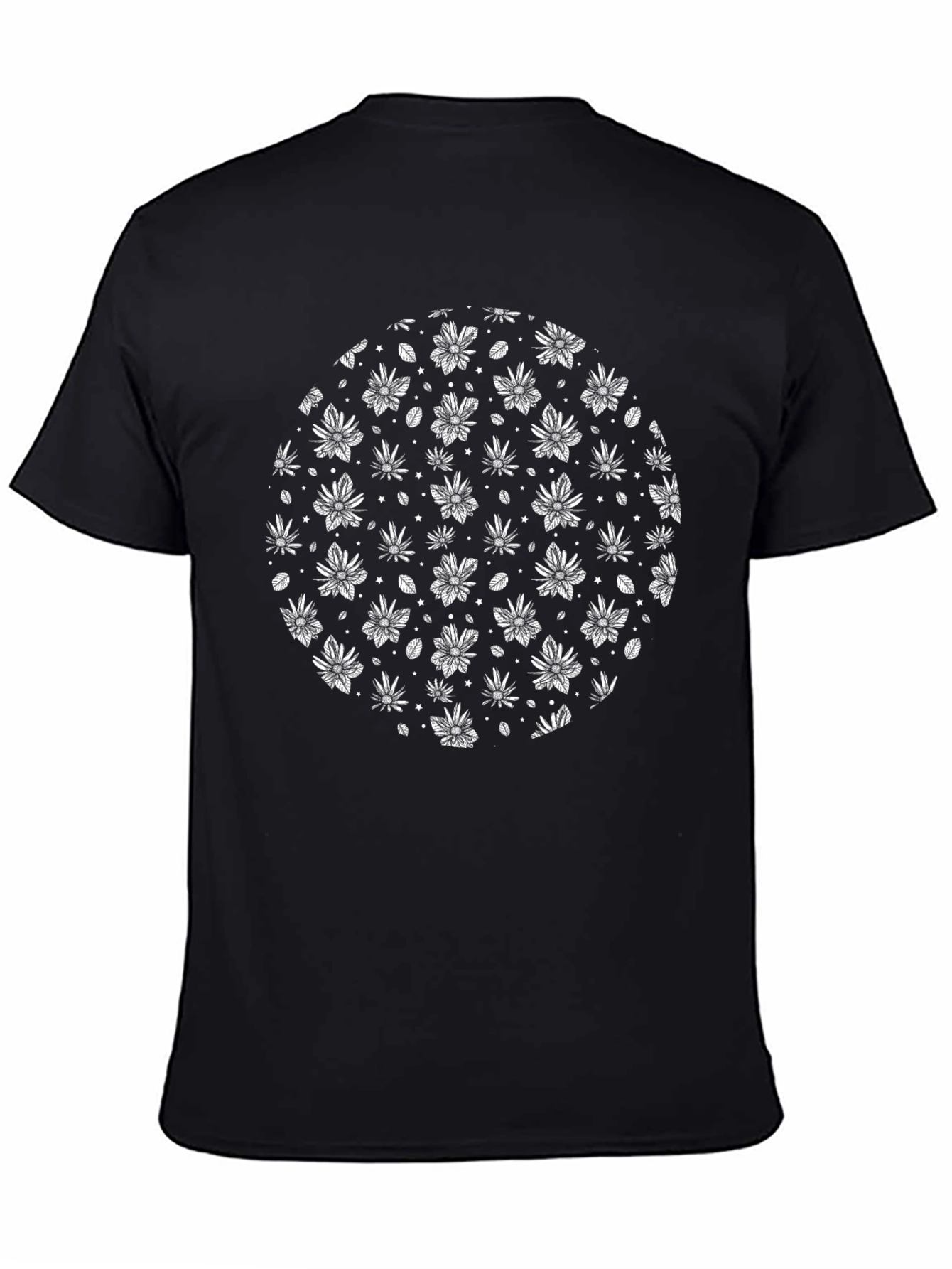 Black Graphic Tee - White Flower Pattern T-Shirt