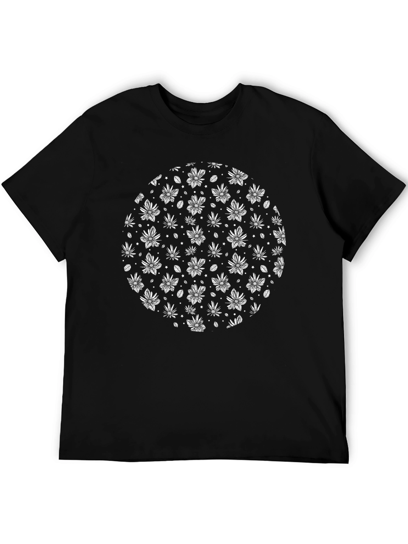 Black Graphic Tee - White Flower Pattern T-Shirt