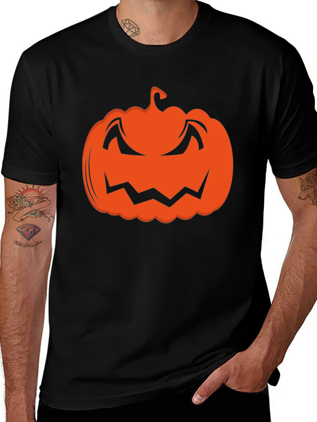 Halloween Pumpkin Graphic Tee - Black Cotton T-Shirt