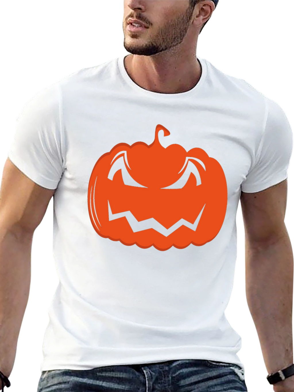 Halloween Pumpkin Graphic Tee - Black Cotton T-Shirt