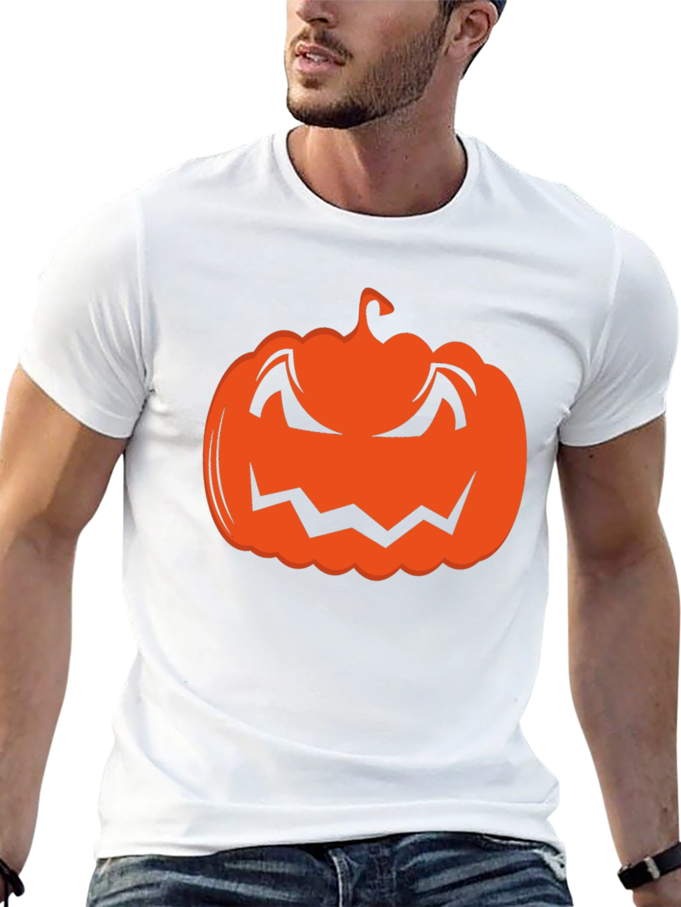 Halloween Pumpkin Graphic Tee - Black Cotton T-Shirt