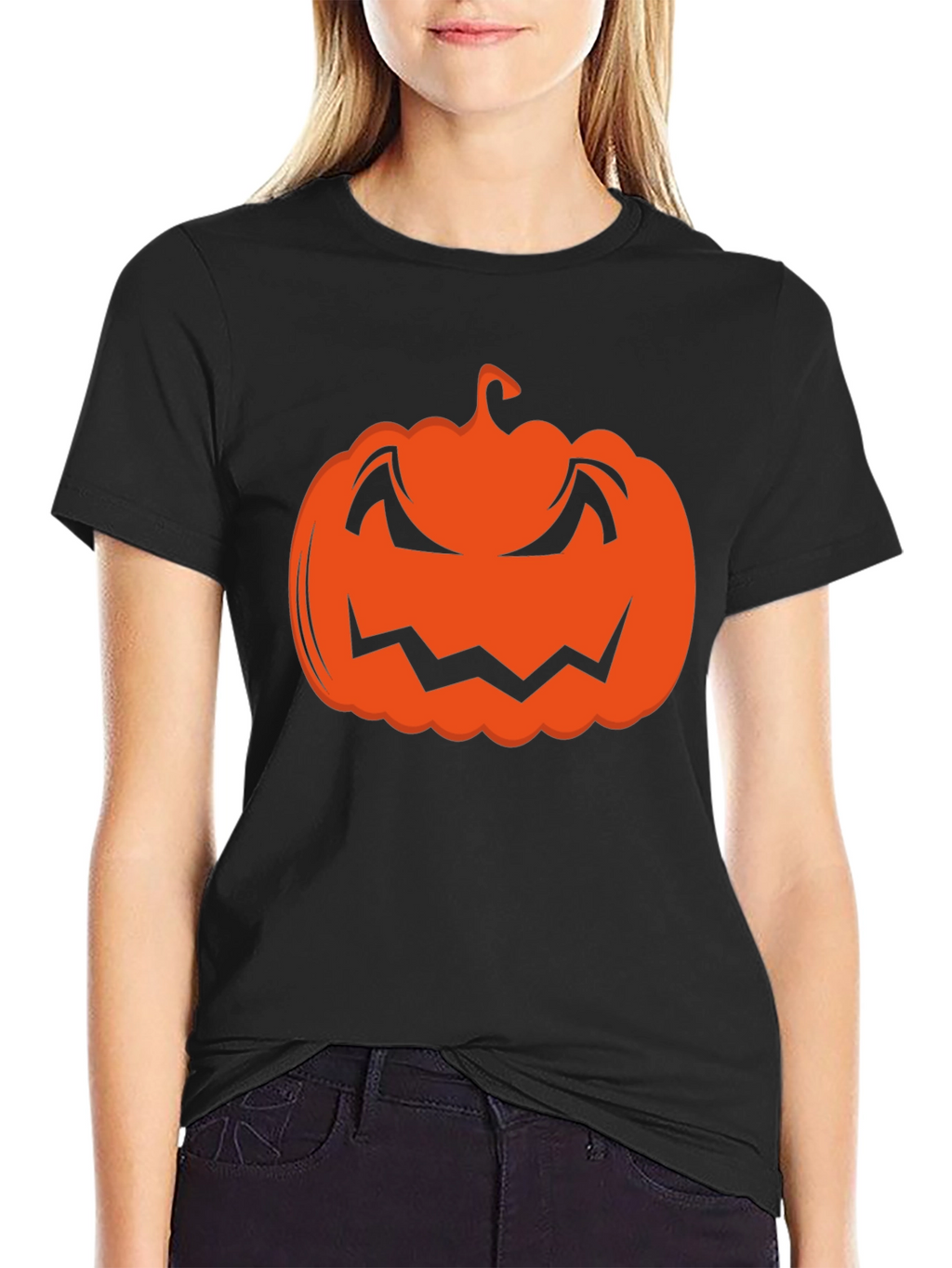 Halloween Pumpkin Graphic Tee - Black Cotton T-Shirt