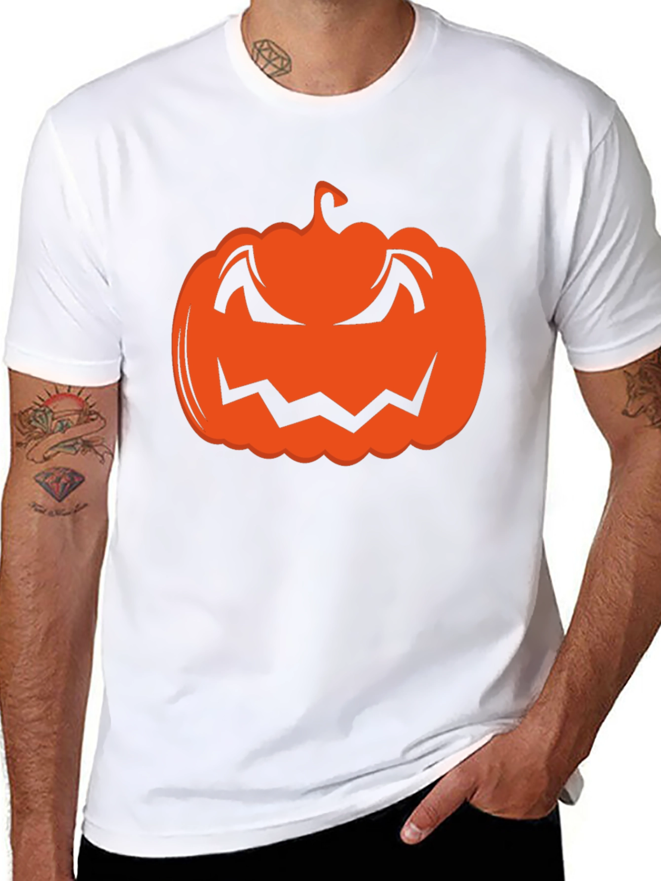 Halloween Pumpkin Graphic Tee - Black Cotton T-Shirt