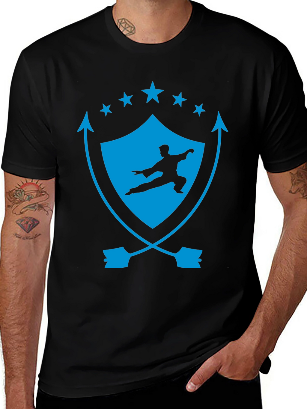 Martial Arts Graphic Tee - Shield & Stars Design