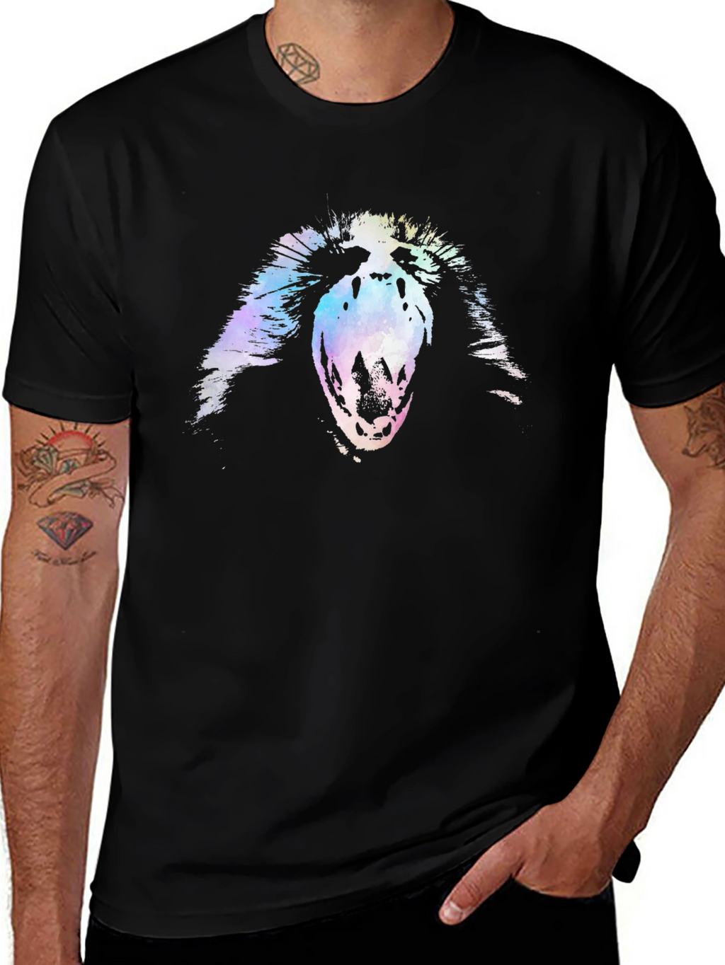 Abstract Scream Graphic Black T-Shirt