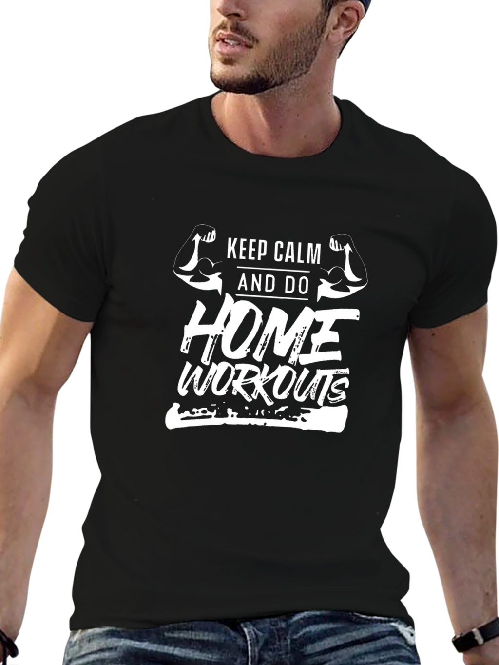 Keep Calm & Home Workouts Black Graphic T-Shirt