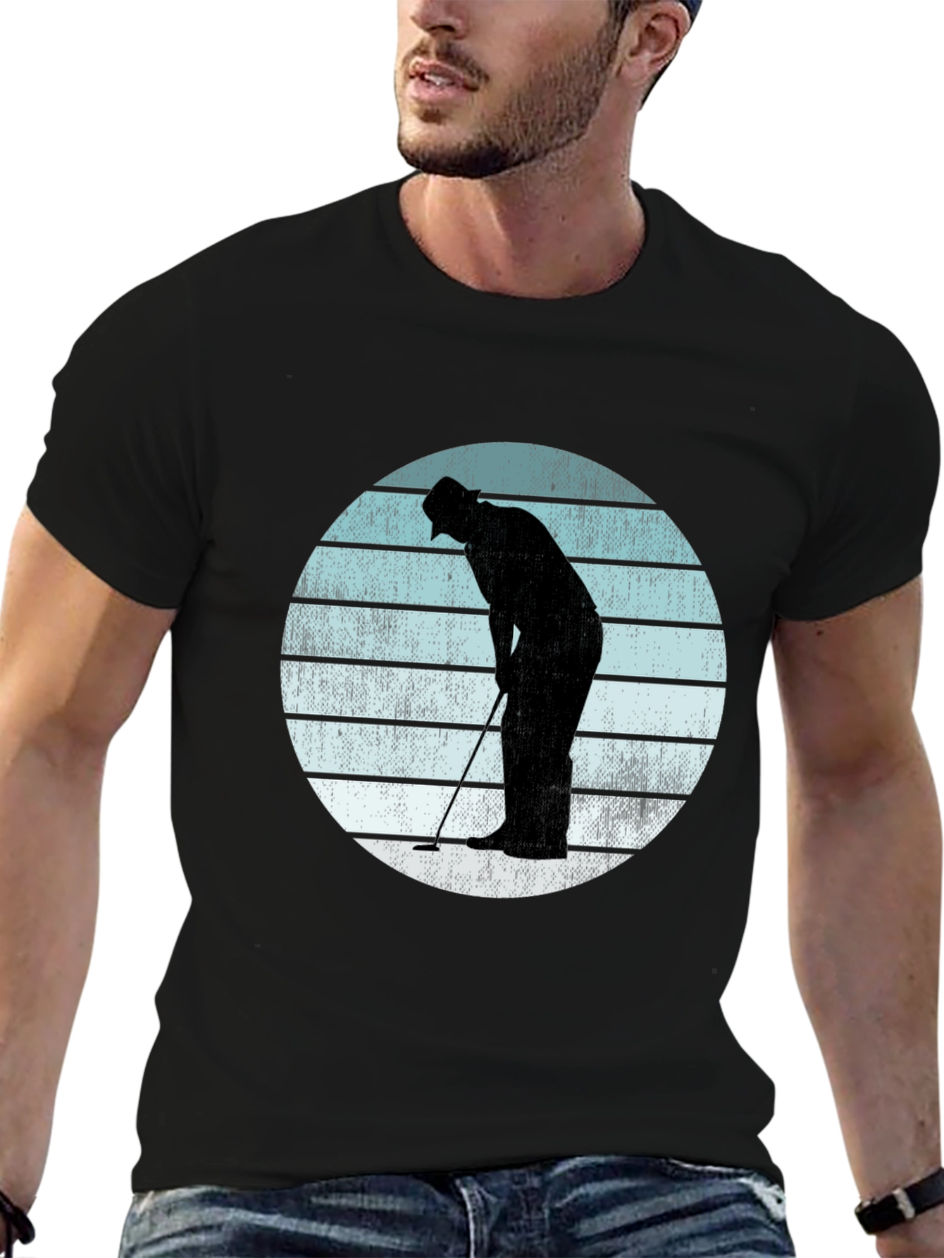 Retro Golfer Silhouette Graphic Tee - Black