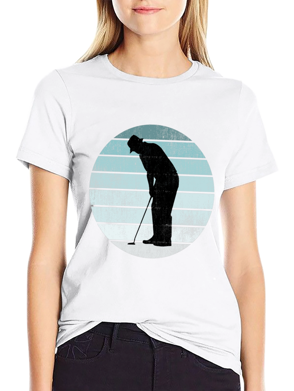 Retro Golfer Silhouette Graphic Tee - Black