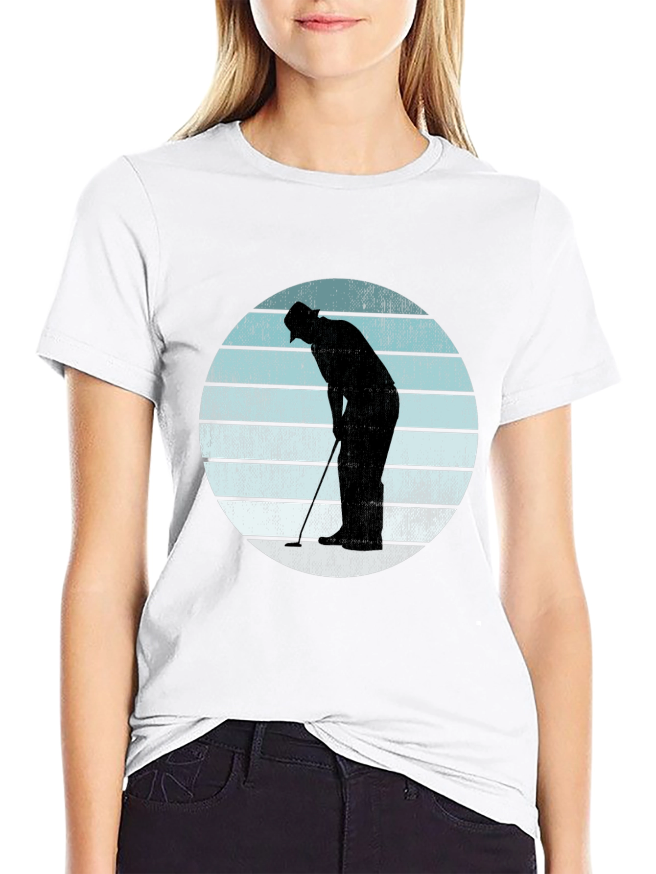 Retro Golfer Silhouette Graphic Tee - Black