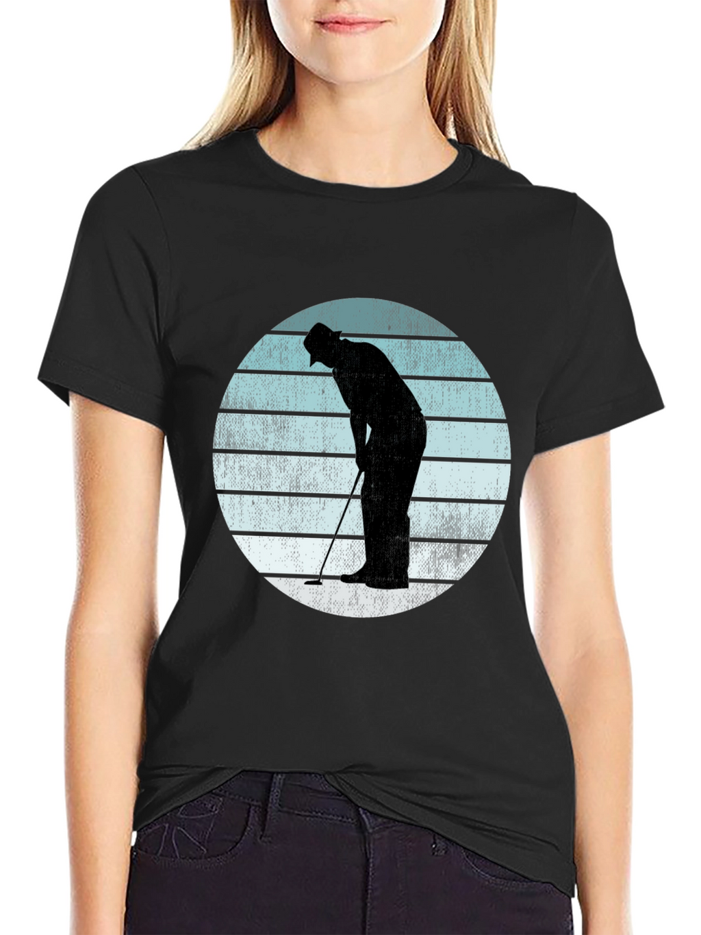 Retro Golfer Silhouette Graphic Tee - Black
