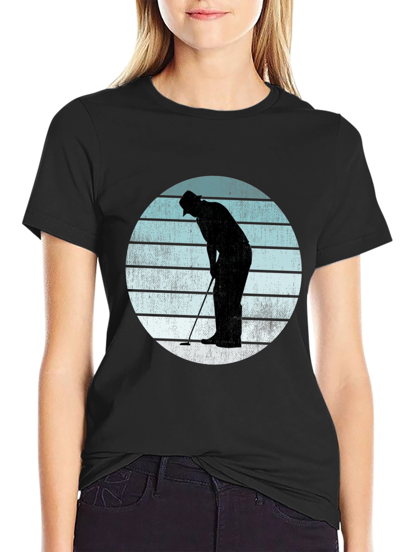 Retro Golfer Silhouette Graphic Tee - Black