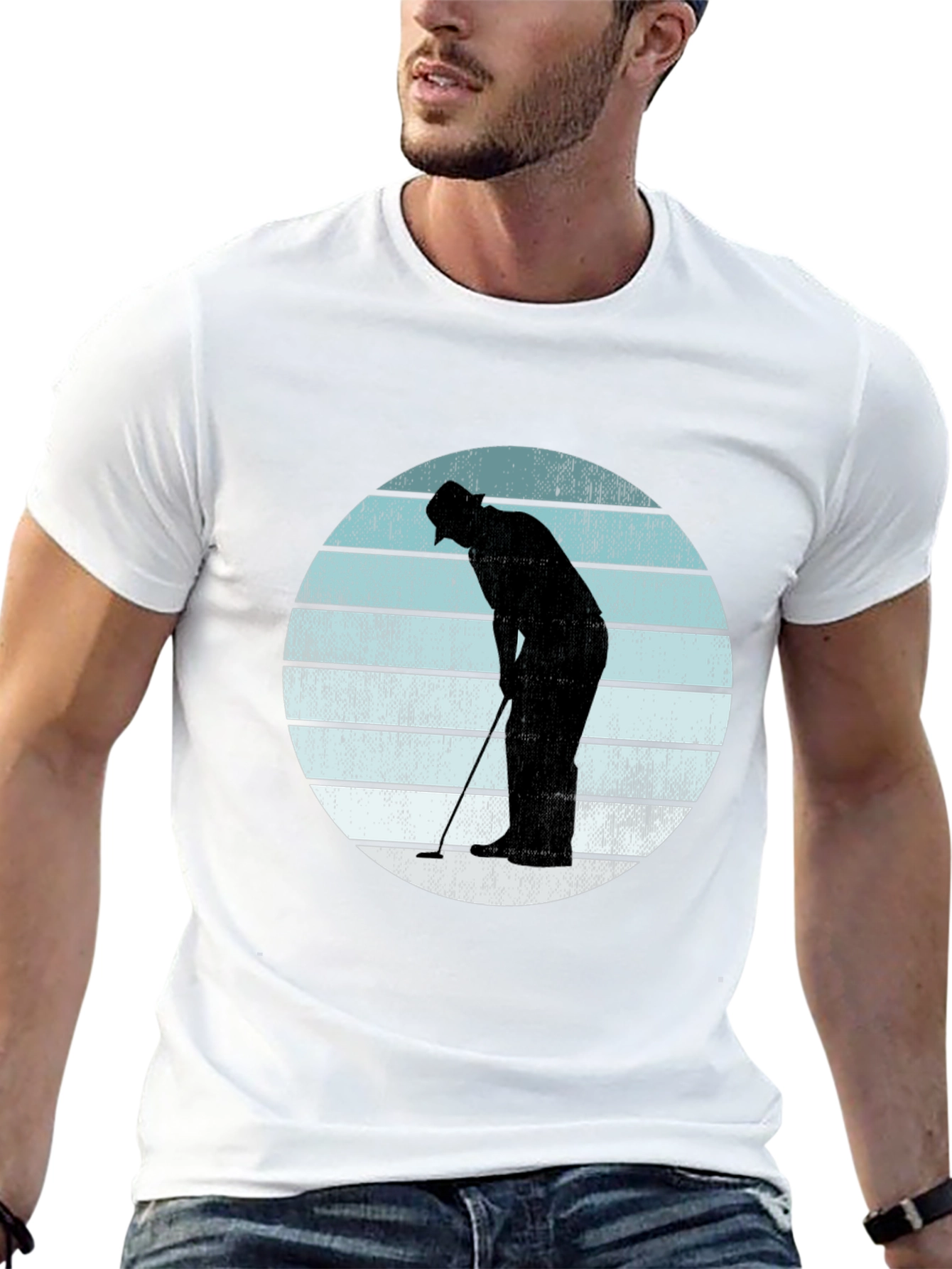 Retro Golfer Silhouette Graphic Tee - Black