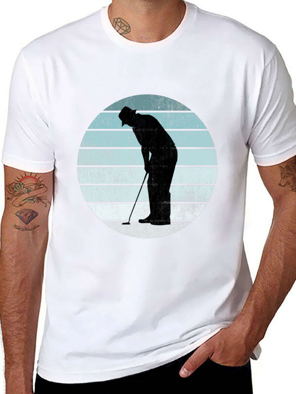 Retro Golfer Silhouette Graphic Tee - Black