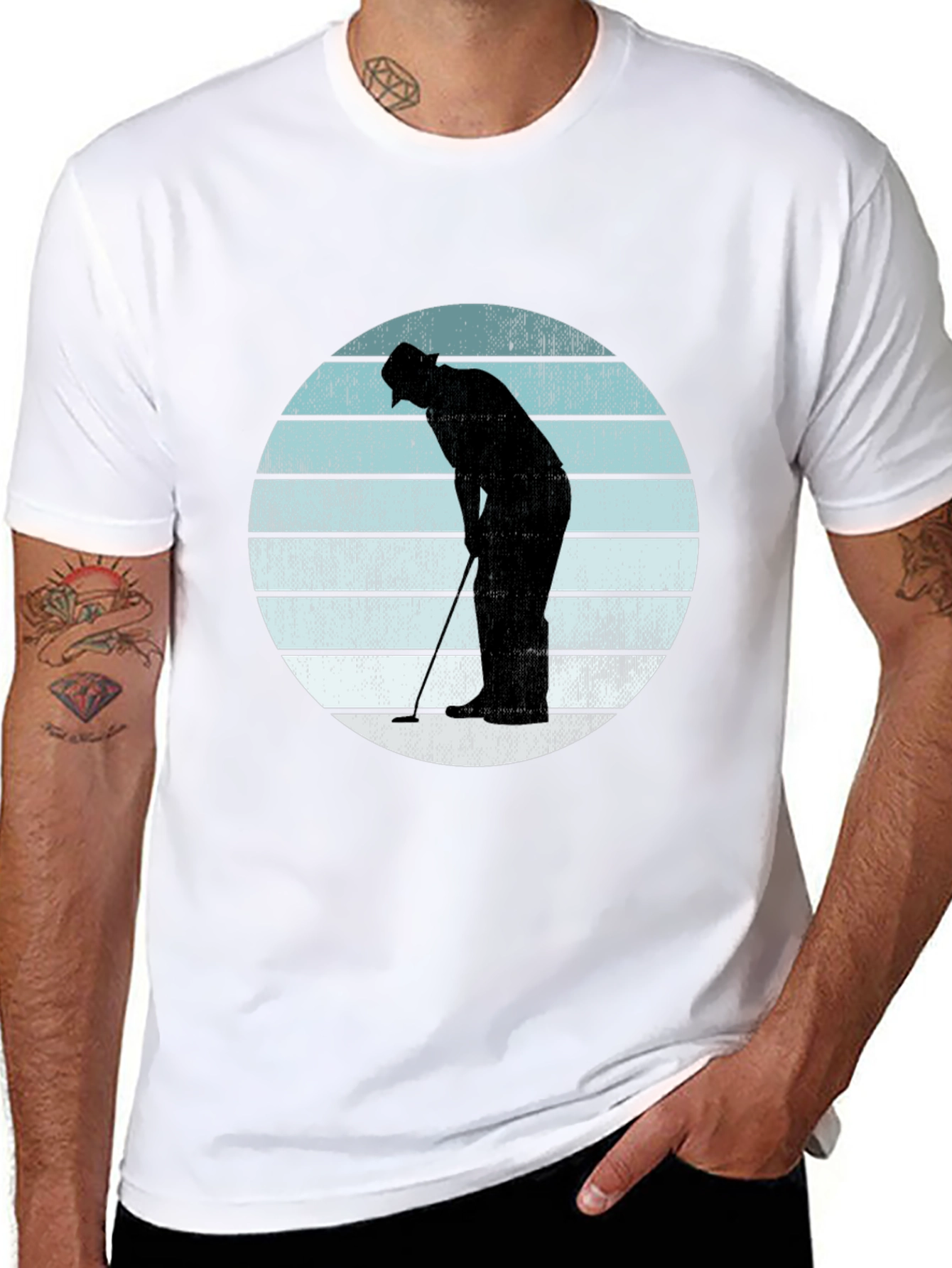 Retro Golfer Silhouette Graphic Tee - Black