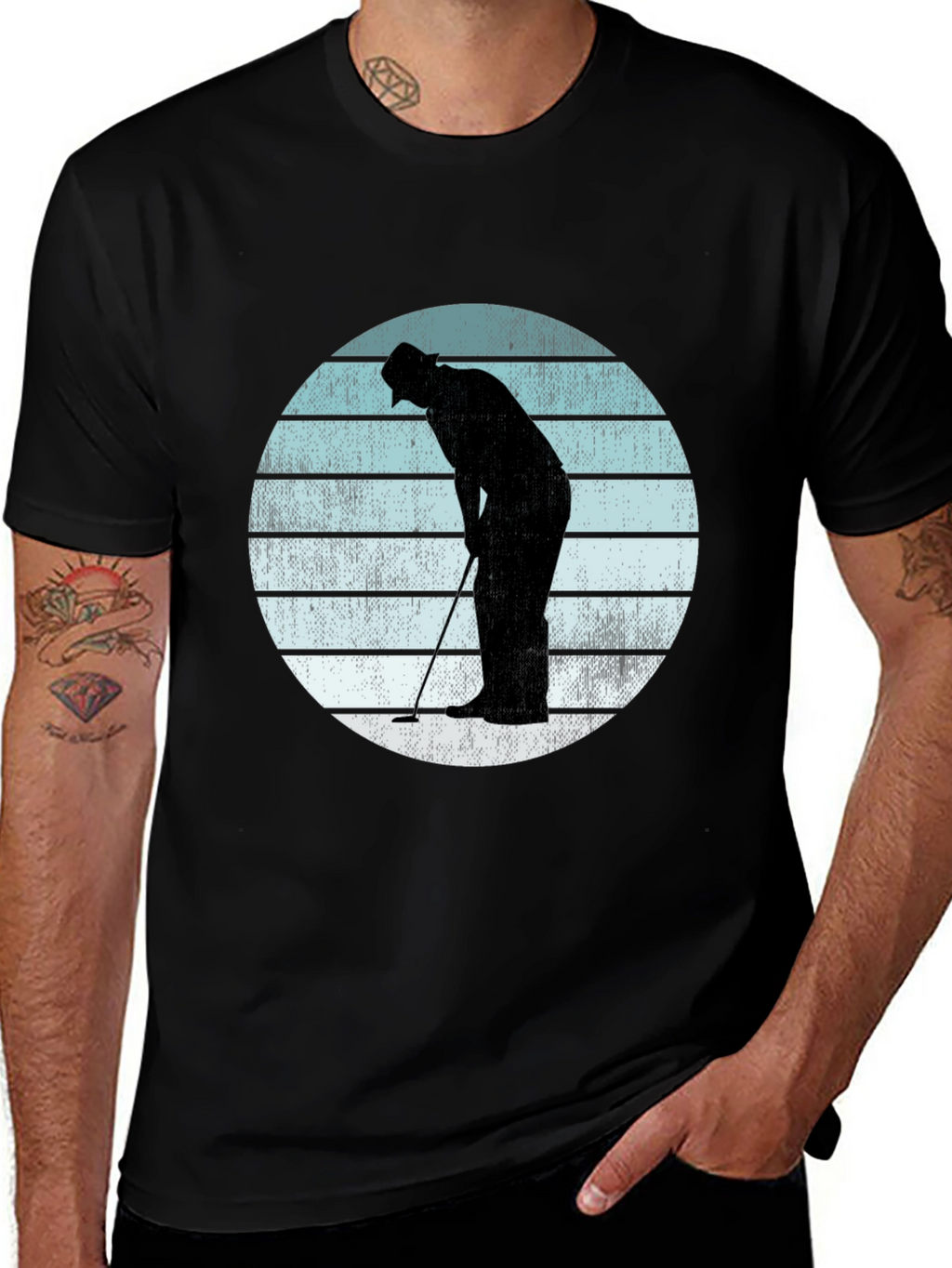 Retro Golfer Silhouette Graphic Tee - Black