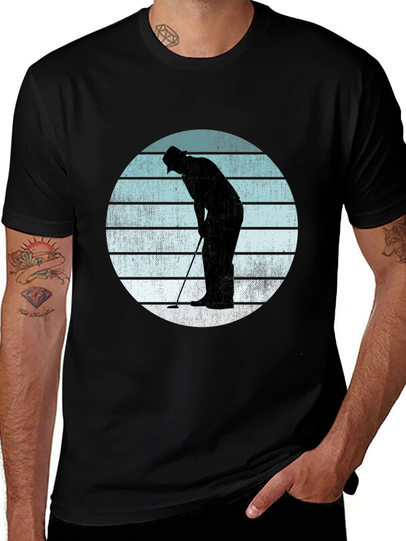 Retro Golfer Silhouette Graphic Tee - Black