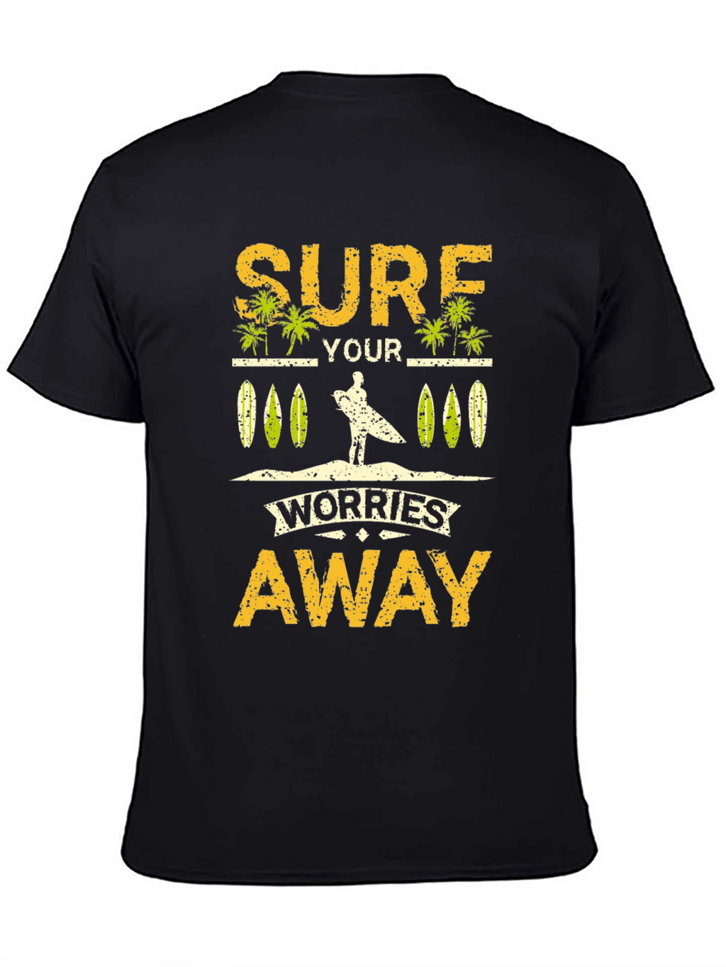 Surf Your Worries Away Black Graphic T-Shirt