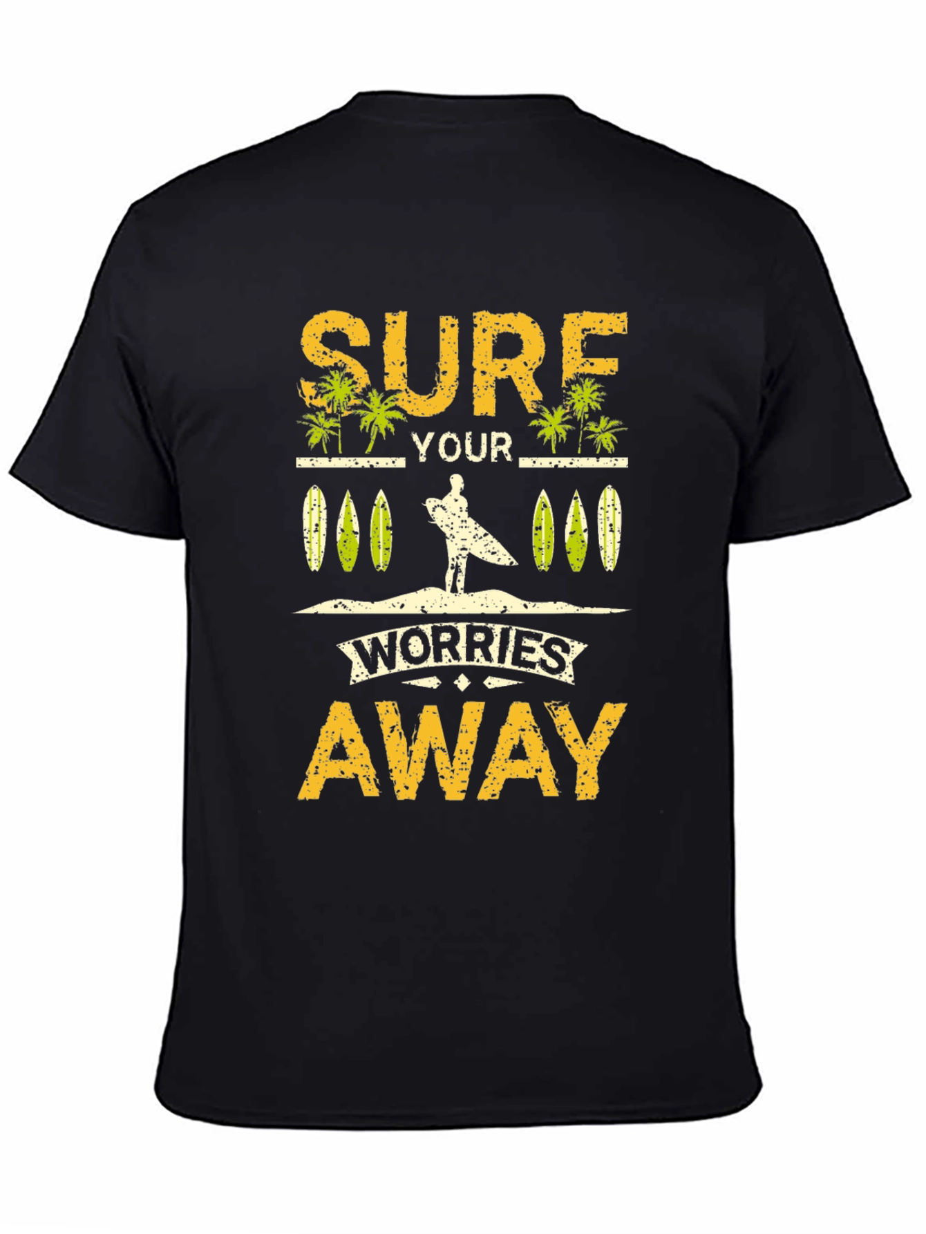 Surf Your Worries Away Black Graphic T-Shirt