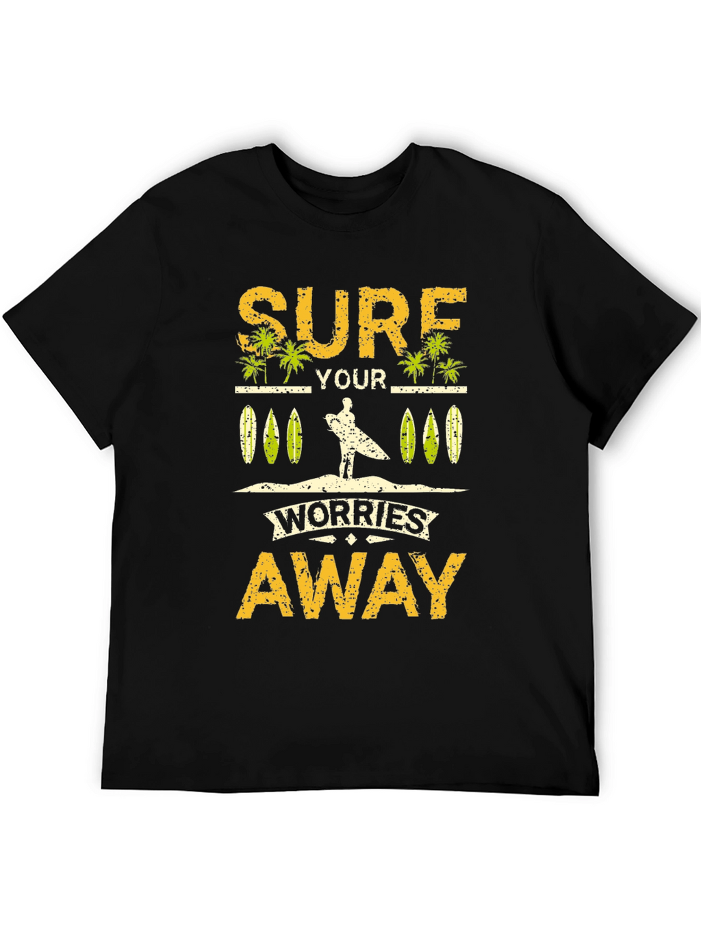 Surf Your Worries Away Black Graphic T-Shirt