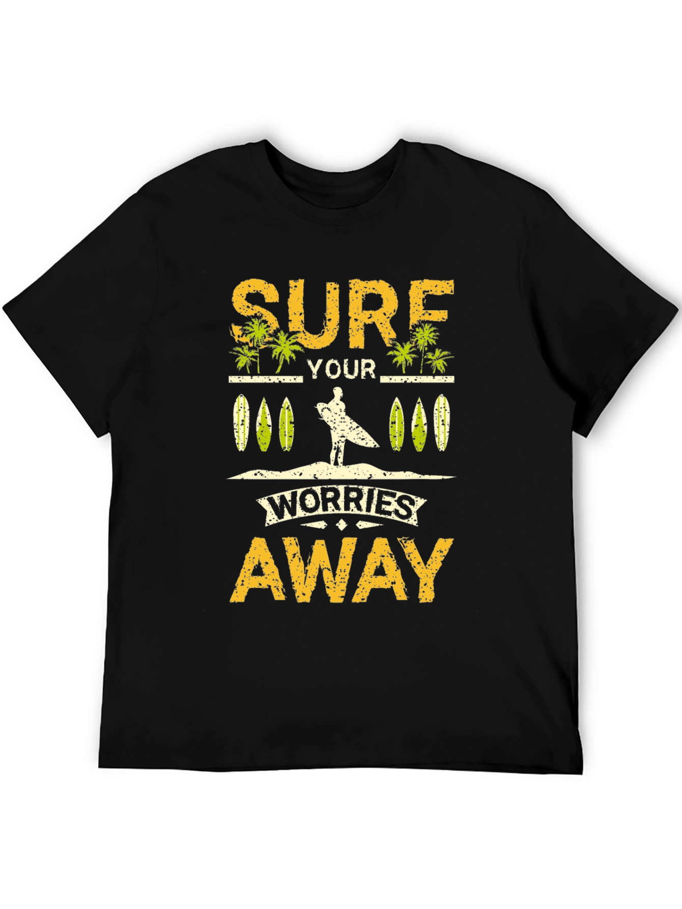 Surf Your Worries Away Black Graphic T-Shirt
