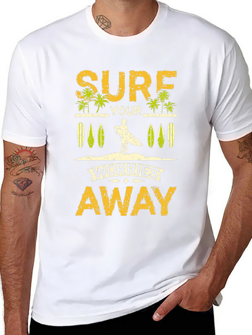 Surf Your Worries Away Black Graphic T-Shirt