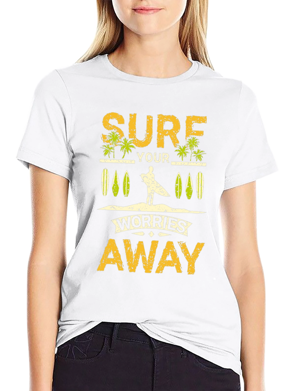 Surf Your Worries Away Black Graphic T-Shirt