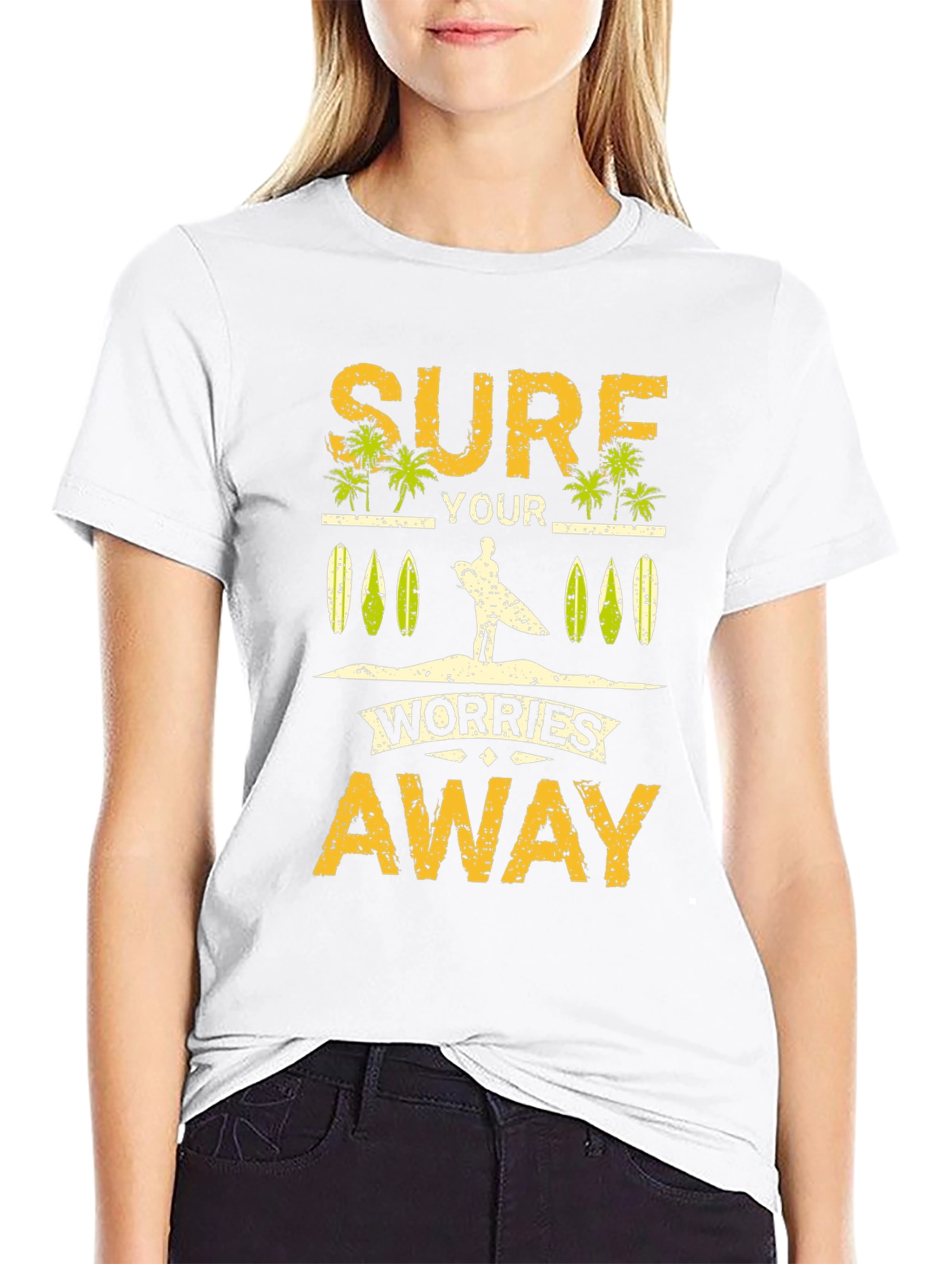 Surf Your Worries Away Black Graphic T-Shirt