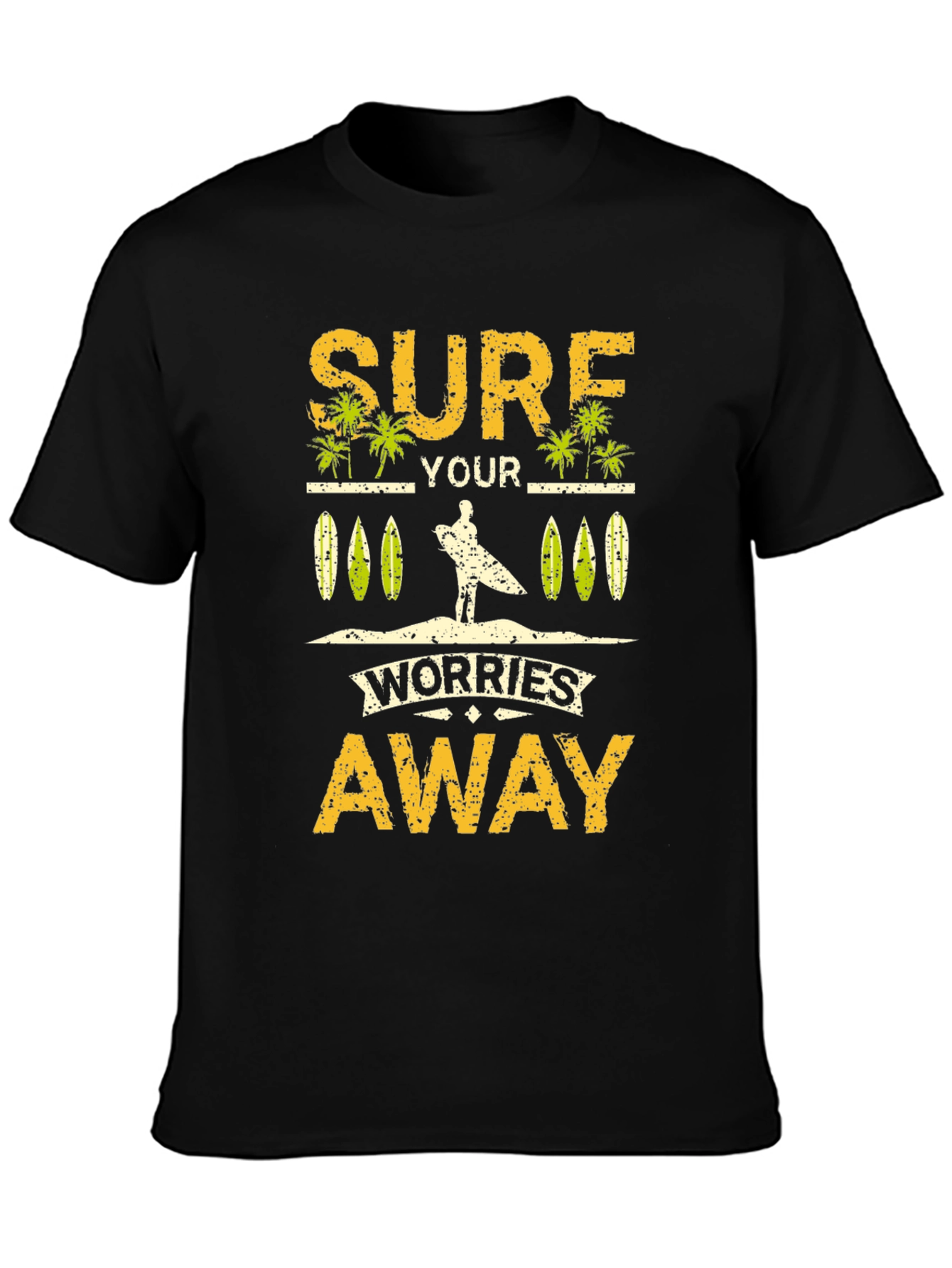 Surf Your Worries Away Black Graphic T-Shirt