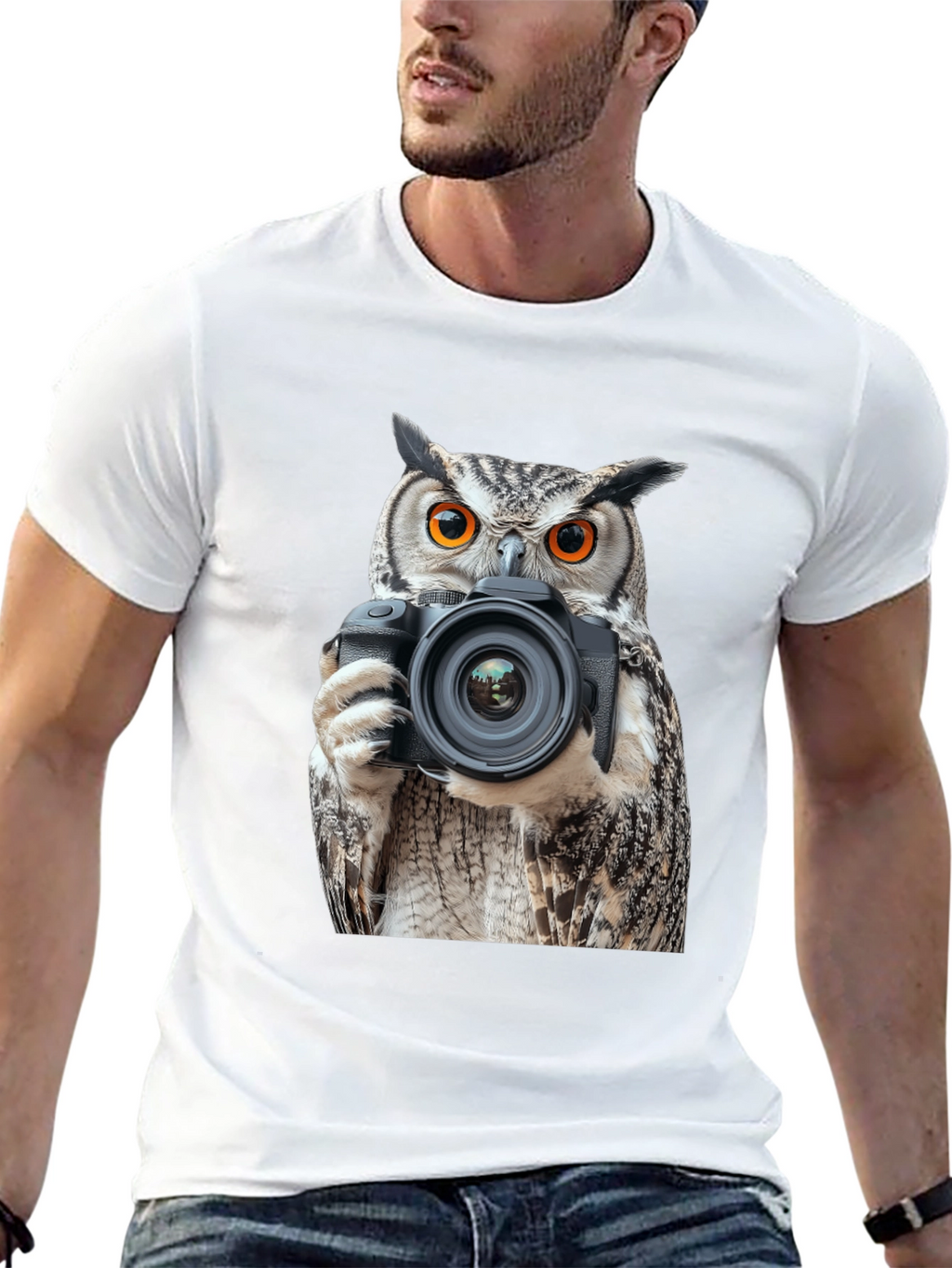 Owl Photographer Graphic Tee - Mens Black T-Shirt