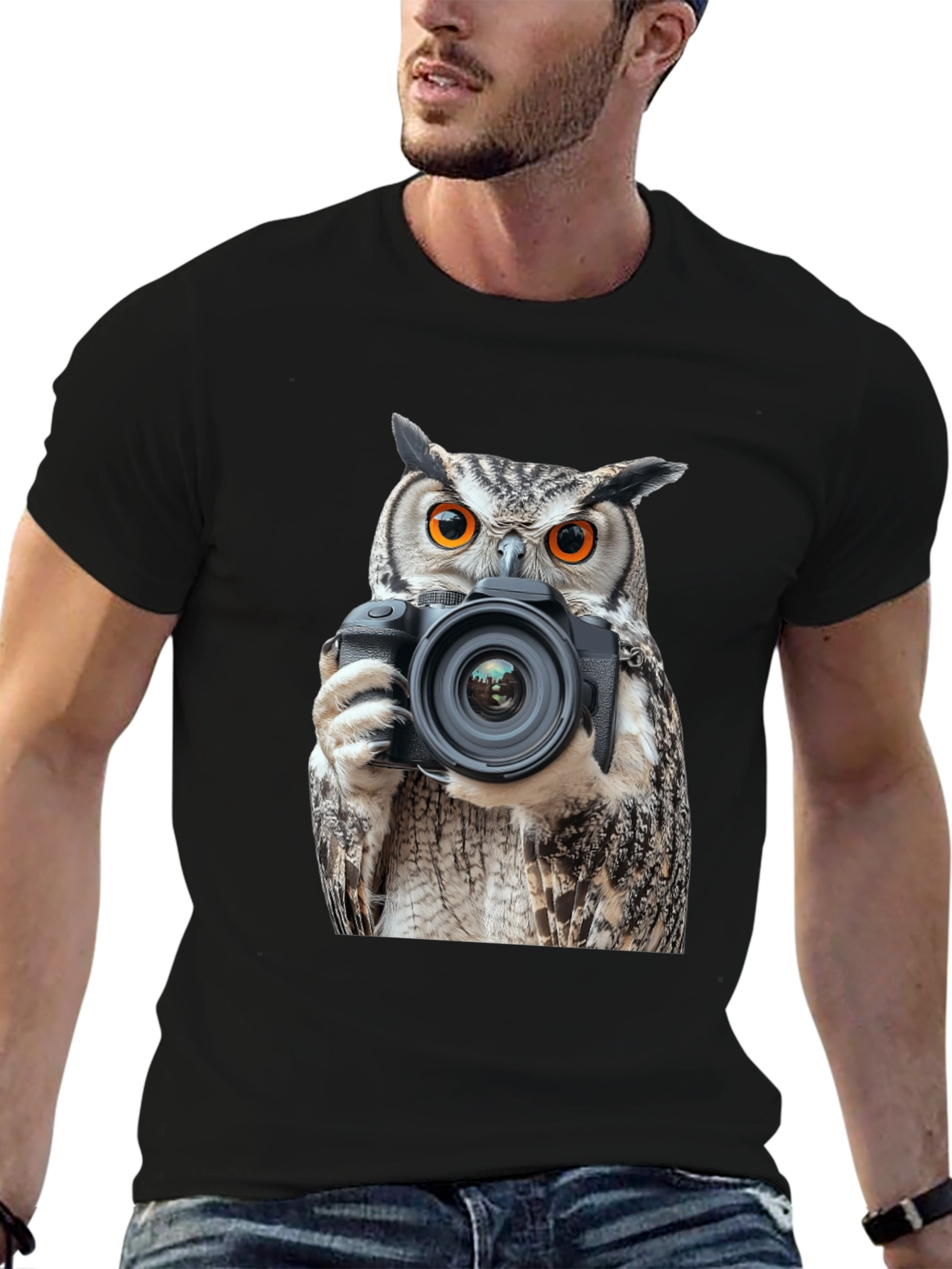 Owl Photographer Graphic Tee - Mens Black T-Shirt