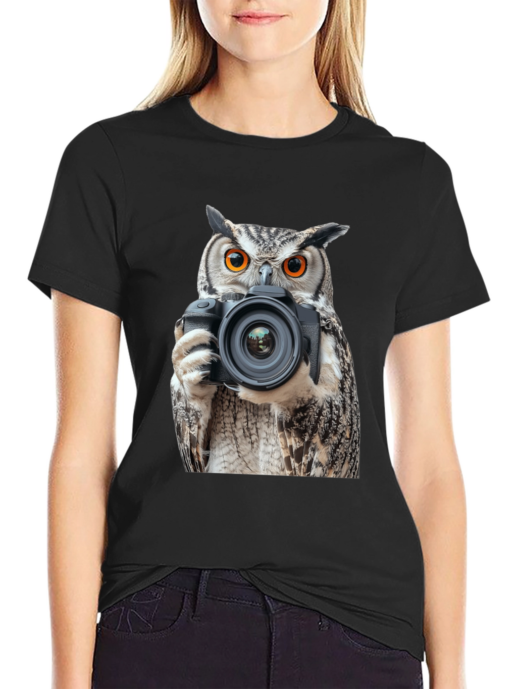 Owl Photographer Graphic Tee - Mens Black T-Shirt