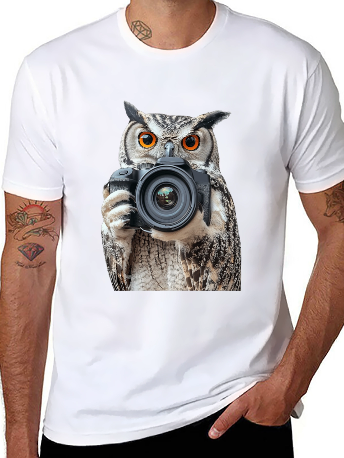 Owl Photographer Graphic Tee - Mens Black T-Shirt