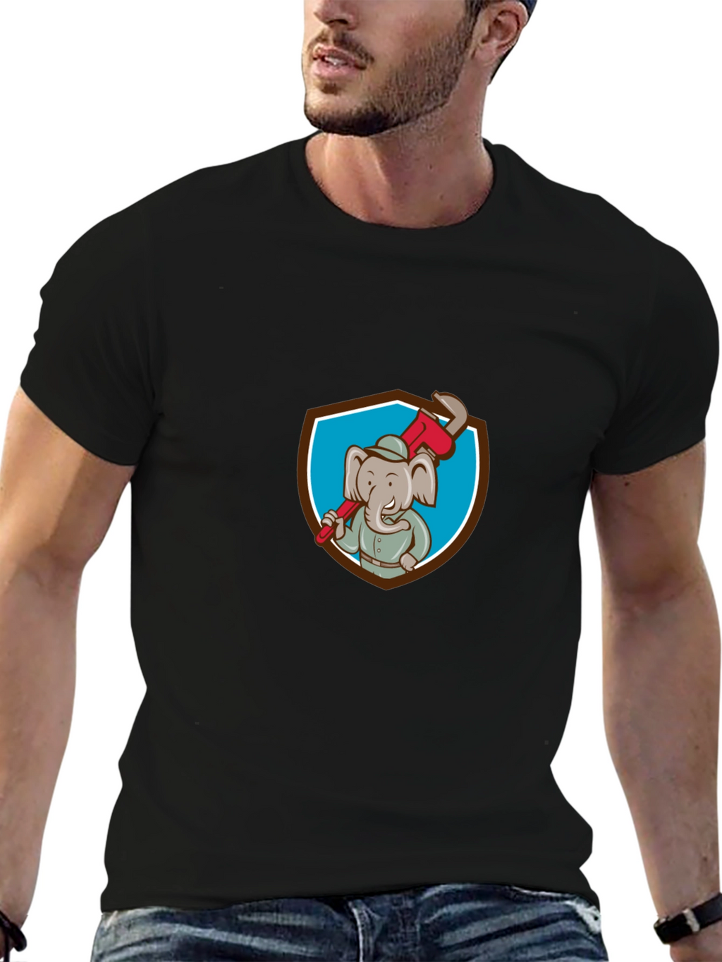 Elephant Plumber Cartoon Graphic T-Shirt