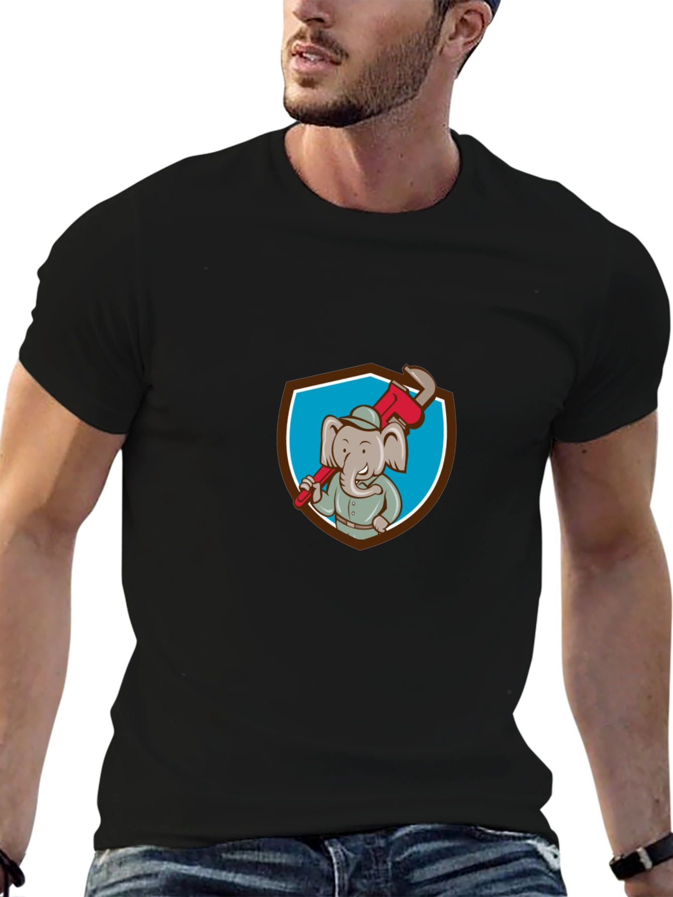 Elephant Plumber Cartoon Graphic T-Shirt