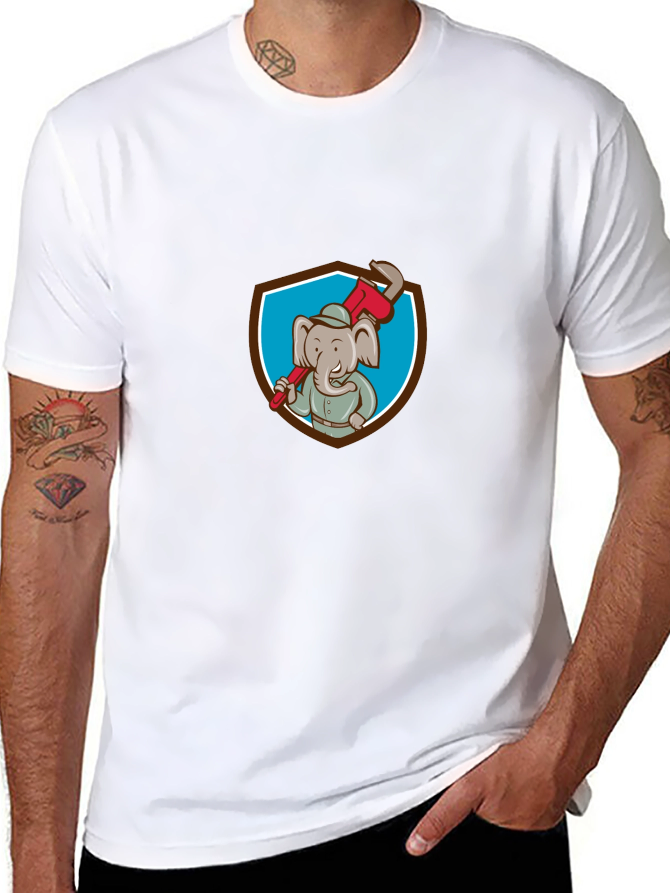 Elephant Plumber Cartoon Graphic T-Shirt