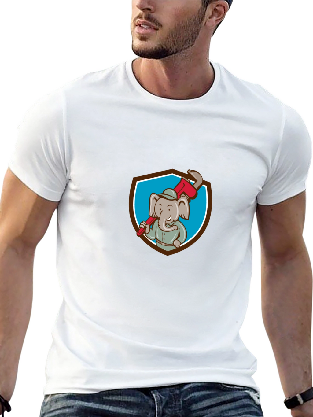 Elephant Plumber Cartoon Graphic T-Shirt