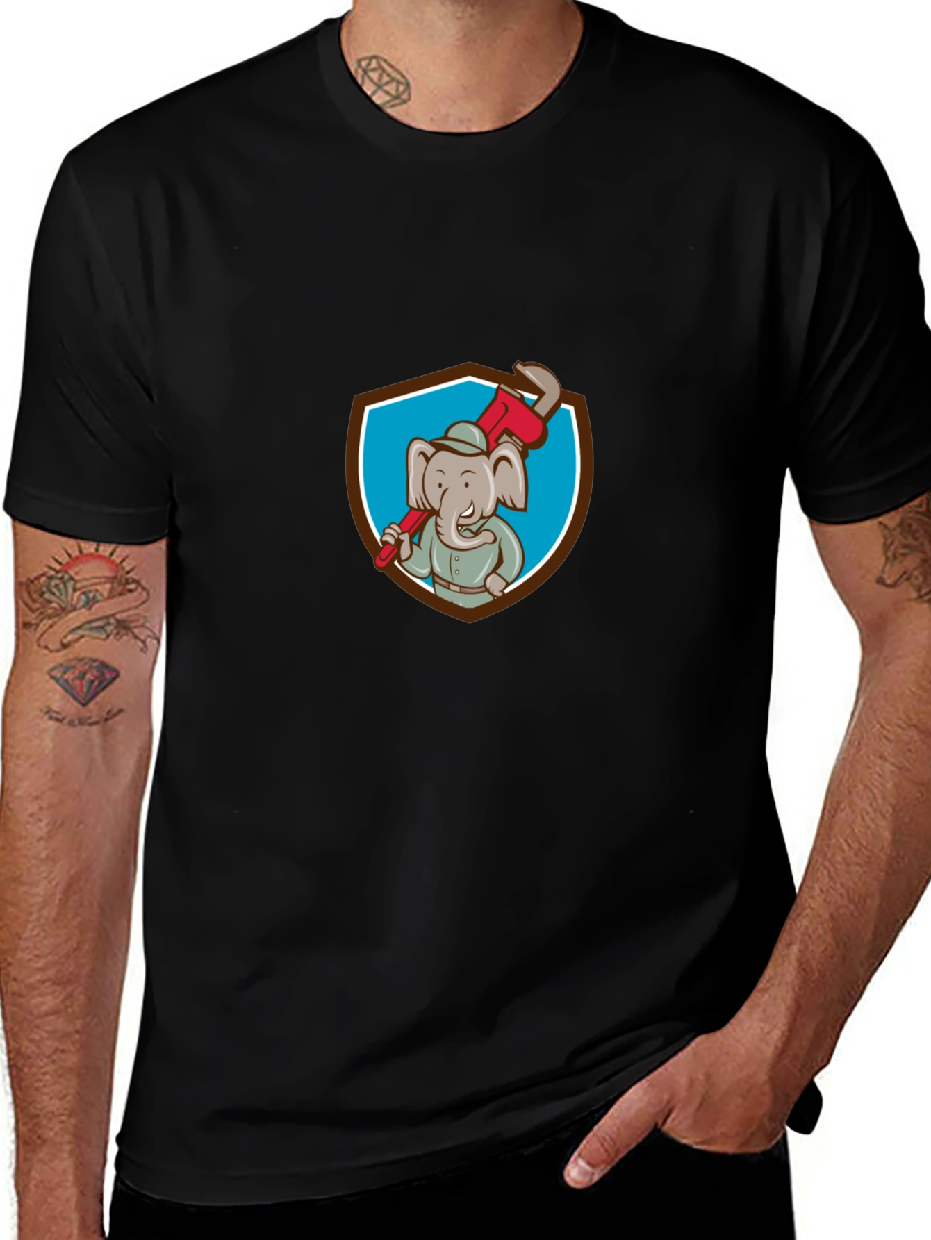 Elephant Plumber Cartoon Graphic T-Shirt