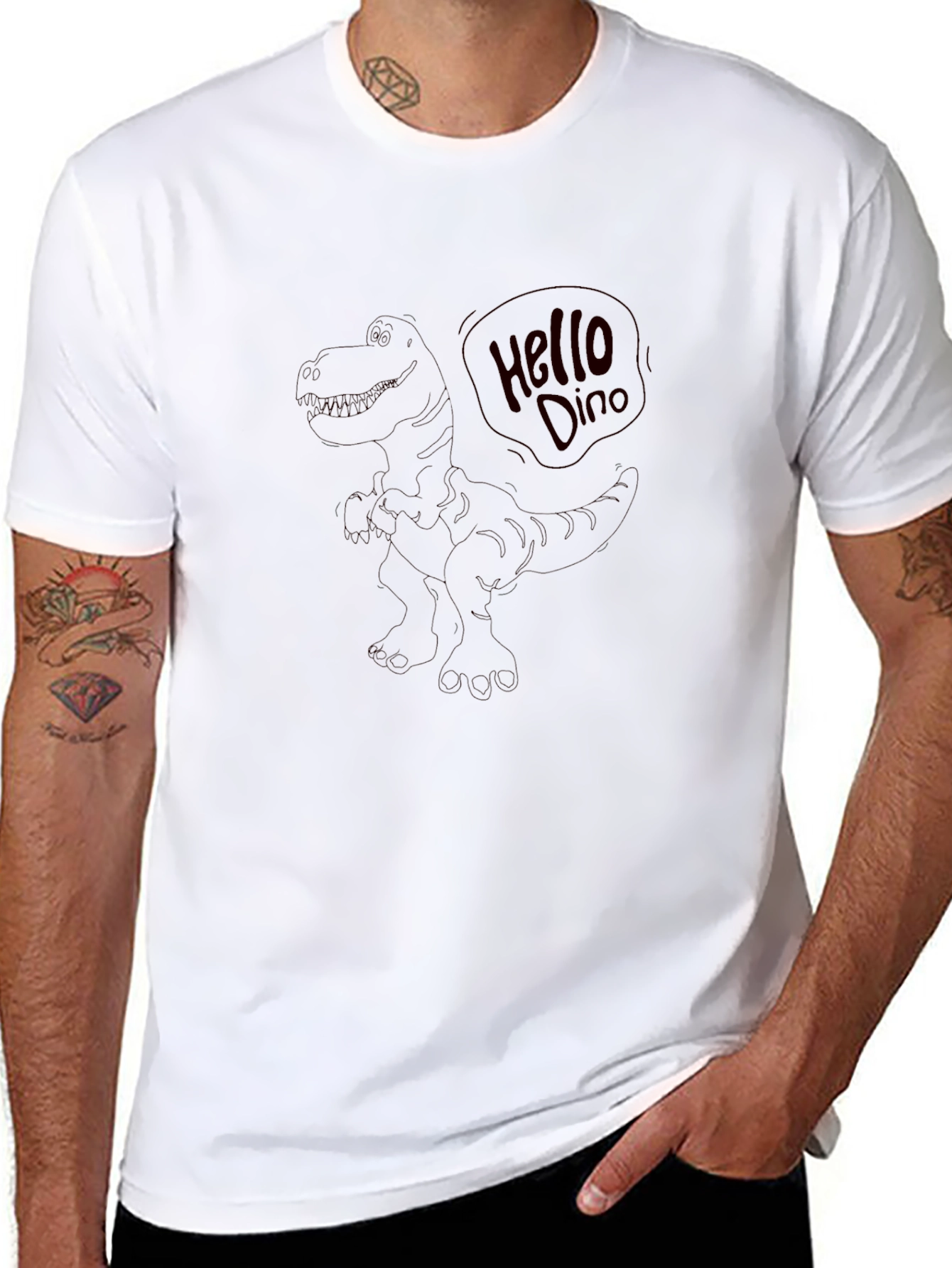 Hello Dino Black T-Shirt