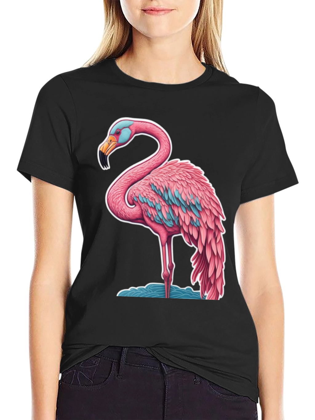 Flamingo Graphic Tee - Black Cotton