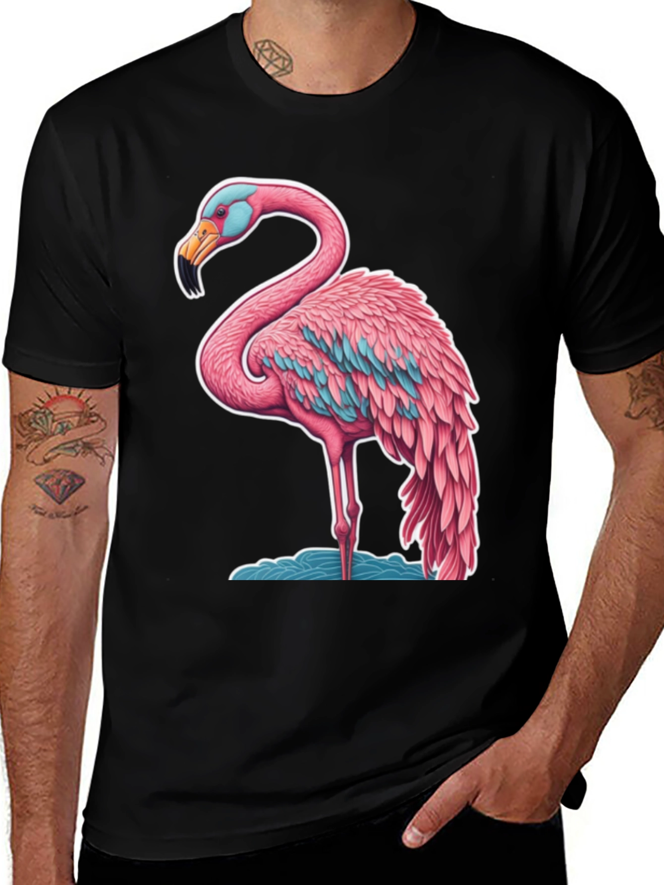 Flamingo Graphic Tee - Black Cotton