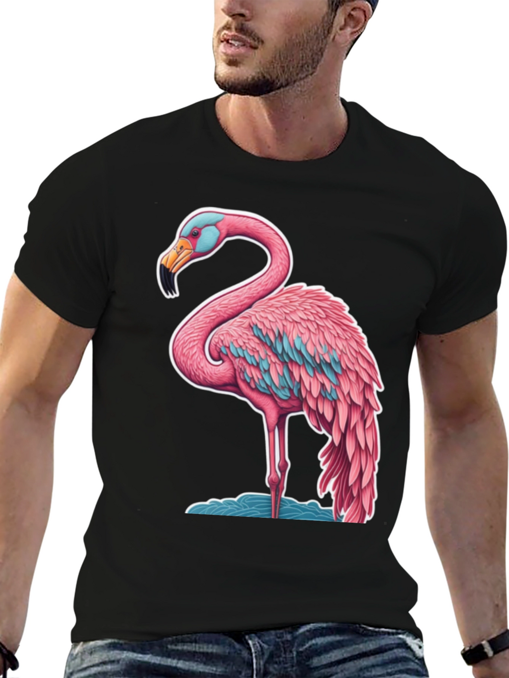 Flamingo Graphic Tee - Black Cotton