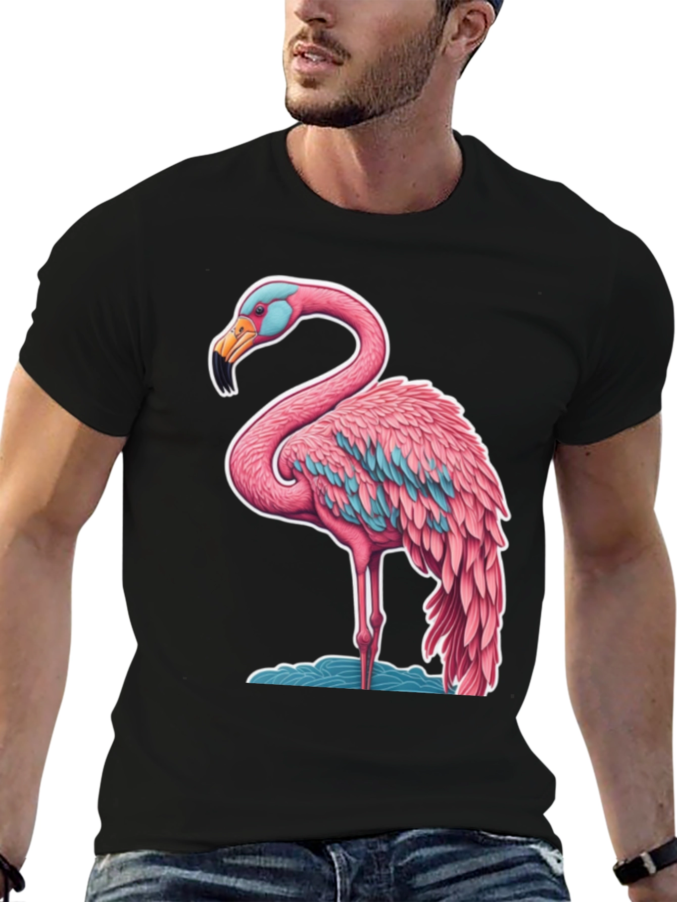 Flamingo Graphic Tee - Black Cotton